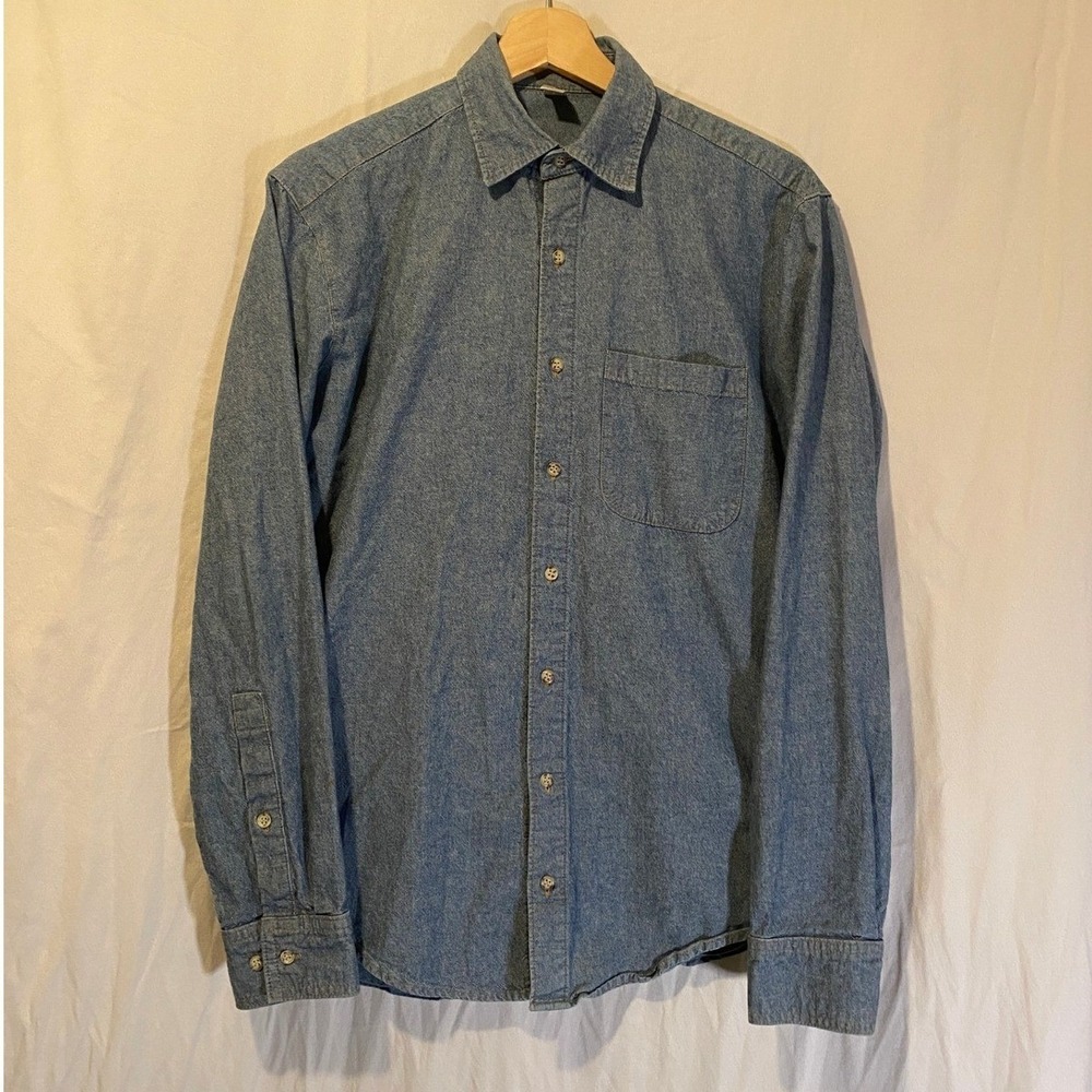 American Apparel Heavy Chambray Shirt Mens XS Blue Long Sleeve Button Down Work
